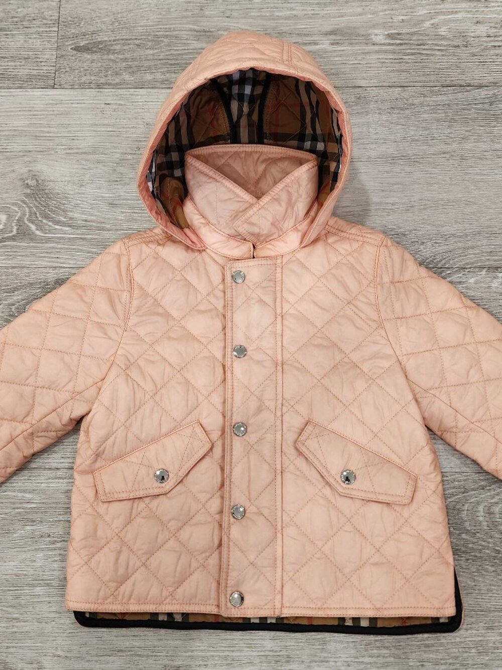 Burberry Toddler Diamond Quilted Hooded Jacket Nova Check Pink Size 18M